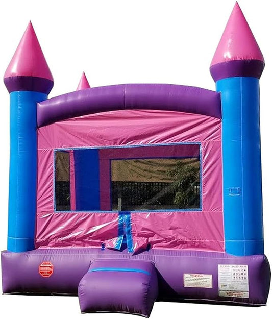 Crossover Classic Pink Inflatable Bounce House, Bouncy Jump Castle for Kids and Toddlers, Outdoor Birthday Party Jumping Bouncer, Commercial-Grade, Without Blower, 13 x 12 x 14.5 Ft