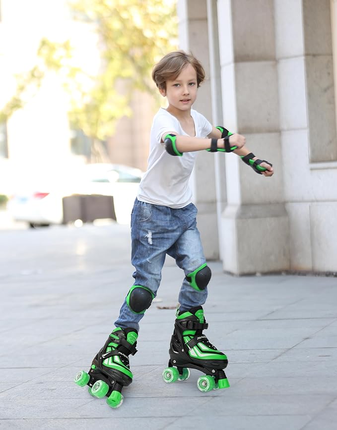PAPAISON Kids Roller Skates for Boys Girls, 4 Size Adjustable Rollerskates with Light Up Wheels for Kids Ages 4-12