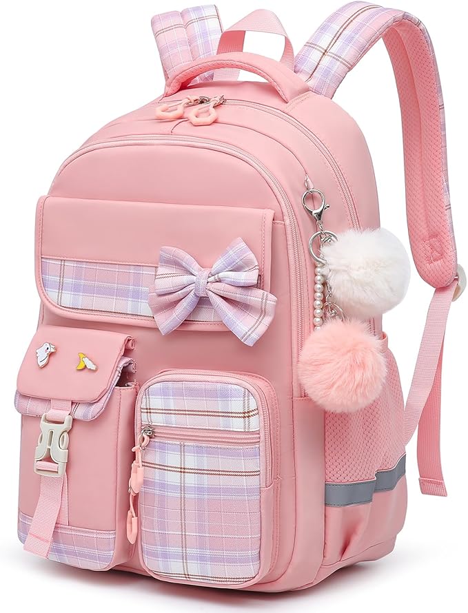 School Backpack for Girls Kids Bookbag for Elementary Middle School Casual Travel Daypack Teen Backpacks Pink