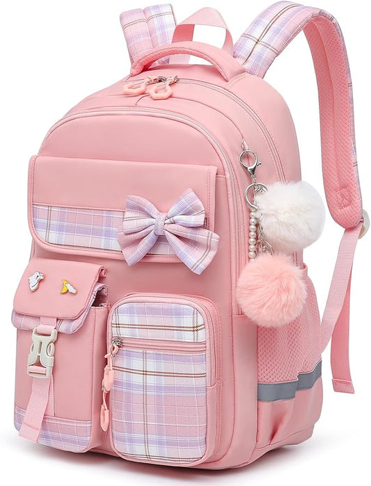 School Backpack for Girls Kids Bookbag for Elementary Middle School Casual Travel Daypack Teen Backpacks Pink