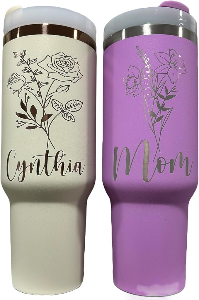 Stainless steel bottle 40oz water bottle Western tumbler Workout water bottle Gift for her New tumbler (Horizontal Name-Birth Flower)