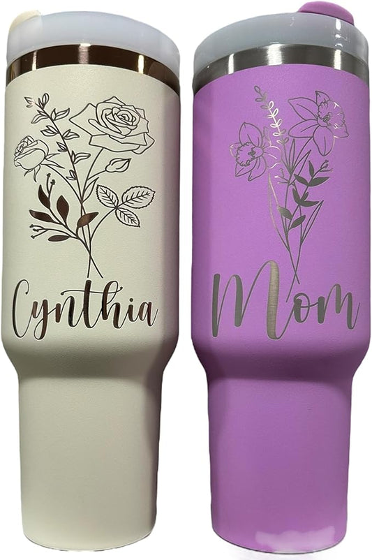 Stainless steel bottle 40oz water bottle Western tumbler Workout water bottle Gift for her New tumbler (Horizontal Name-Birth Flower)