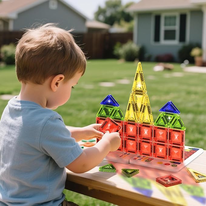 Magnetic Tile Mini Diamond Set Travel Size Magnetic Building Toys with Iron Case, Kid's Travel Essential On-The-Go Magnet Construction Toy Set STEM Development Kit Ages 3+, 26-Piece