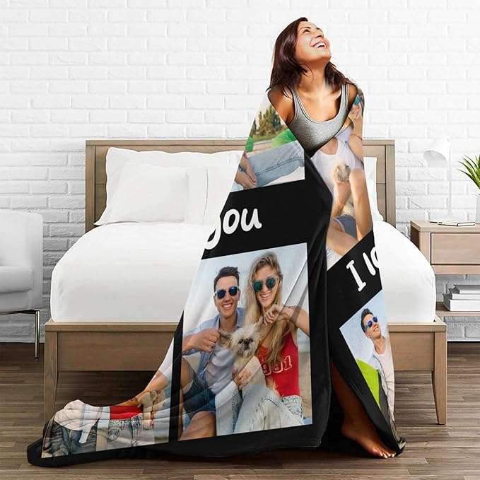 Custom Blanket with Photos, Personalized Blankets with Picture, I Love You Girlfriend Boyfriend Couples Gifts, for Birthday Christmas Women Men Adult Kids Mom Dad Wife Husband
