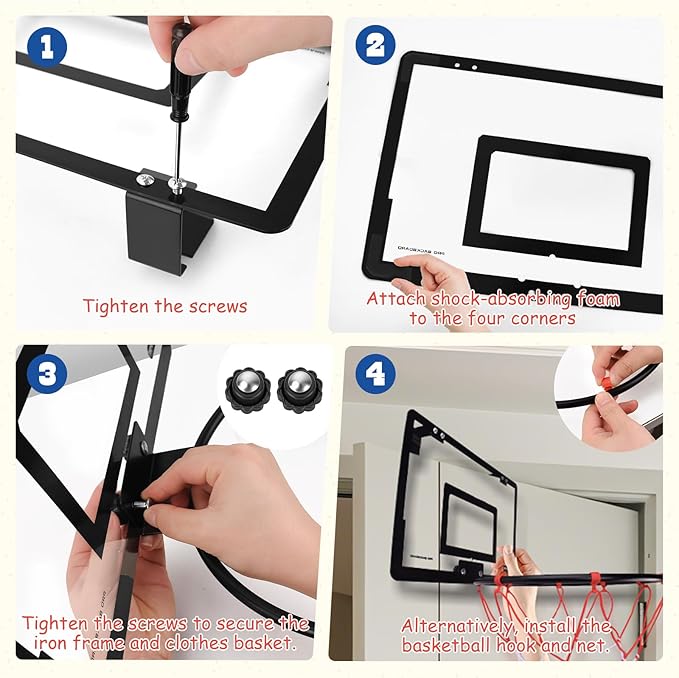 2-in-1 Over the Door Basketball Laundry Hamper and Basketball Hoop, Durable Hanging Sports Laundry/Clothes Basket with Hoop and a Bottom Zipper for Kids Teen Bedrooms, Dorm Rooms, Bathroom