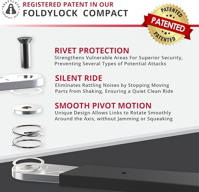Seatylock FoldyLock Compact Folding Bike Lock - Award Winning Patented Lightweight High Security Bicycle Lock - Heavy Duty Anti Theft Smart Secure Guard with Keys & Case for Bikes or Scooters