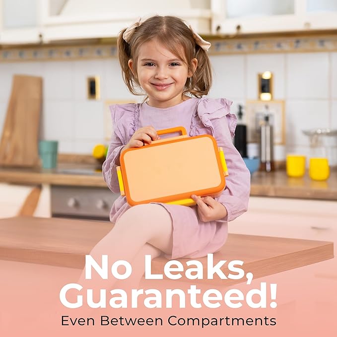 ovve® Ultimate Kids Bento Box & Cutlery Set - Leakproof Lunch Box for Kids with Interchangeable Inserts, BPA-Free, Dishwasher & Microwave Safe - Lunch Containers for School & Preschool (Orange)