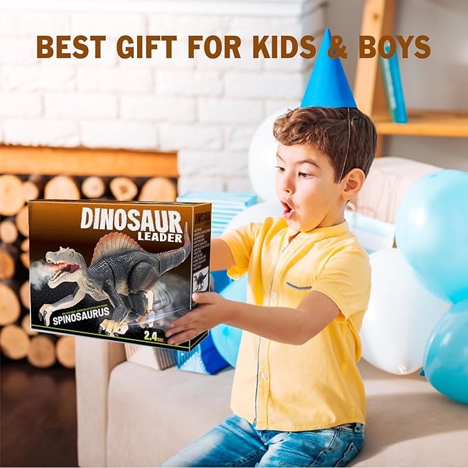 Remote Control Dinosaur Toys for Boys Electronic RC Spray Raptor Toy Walking Roaring Jurassic Spinosaurus Realistic 18.1" Dino Rechargeable Birthday Gift for Kids 3 4 5 6 7 8