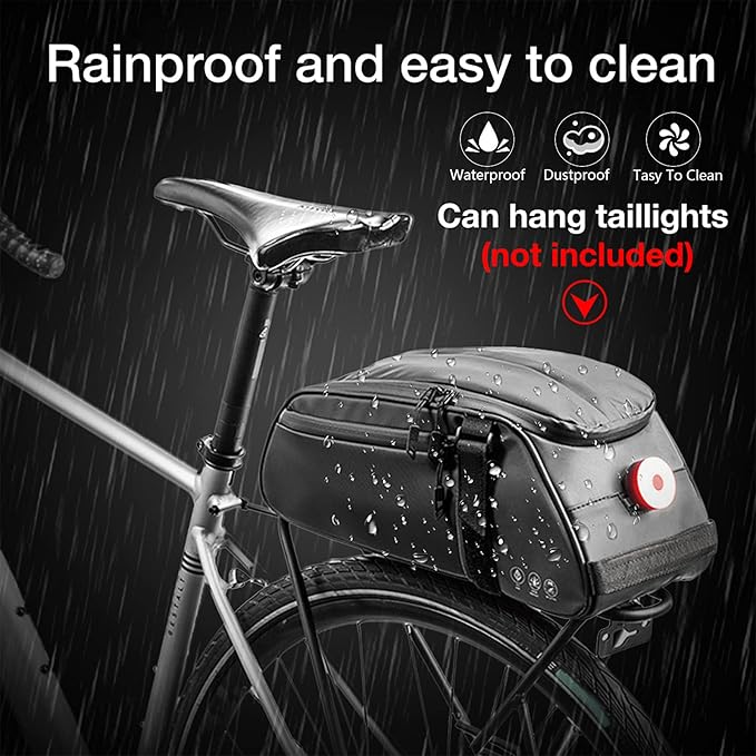 ZIMFANQI Bike Rear Bag Reflective,Water Resistant Bicycle Pannier Rack Bag Cargo Trunk Storage Cycling Carrier Chest Bag,8L Capacity with Multi Pocket Taillight Loop,Shoulder Strap for Outdoor