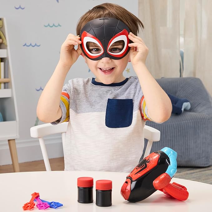 Spidey and his Amazing Friends Marvel Water-Webs Miles “Spin” Morales Electronic Bubble Slinger Role Play Set with Mask, Super Hero Toys for Kids,, Ages 3+ (Amazon Exclusive)