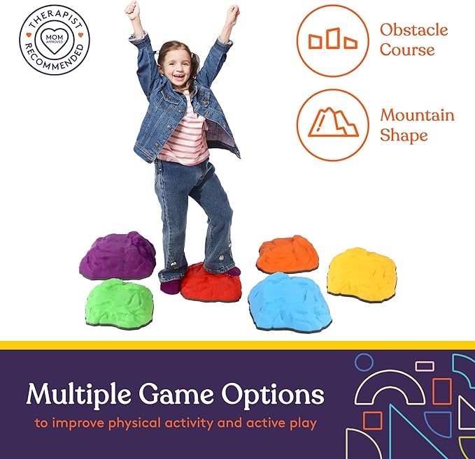 Special Supplies Mountain Shaped Stepping Stones for Kids Indoor and Outdoor Balance Blocks Promote Coordination, Balance, Strength Child Safe Rubber, Non-Slip Edging (Multi-Color, 6)