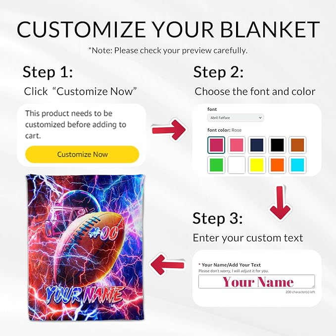 Personalized Kids Blanket Gifts Football Blankets for Boys, Toddler - Custom Cozy Fuzzy Sport Throws for Couch, Sofa & Travel