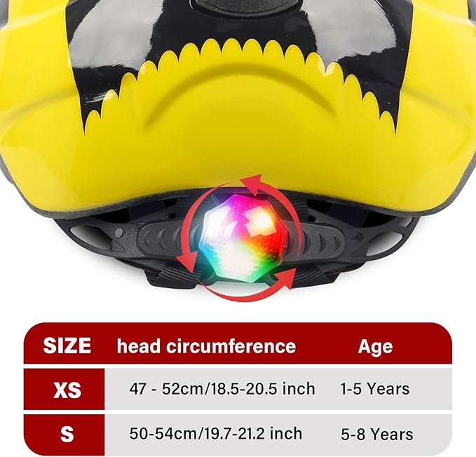 Kids Toddler Bike Helmet, Adjustable Boys Girl Helmets from Baby to Children(Age 1-8), Multi Sports for Bicycle Skate Scooter with LED Light