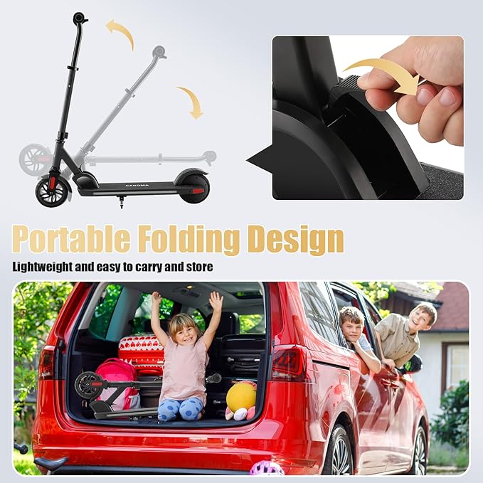 Caroma Electric Scooter for Kids Ages 6-14, 180W/150W Motor & 10 Mph, 85 Mins Ride Time, Adjustable Height & Speed, LED Display & Colorful Lights, Kids Electric Scooter, Best Gifts for Girls and Boy