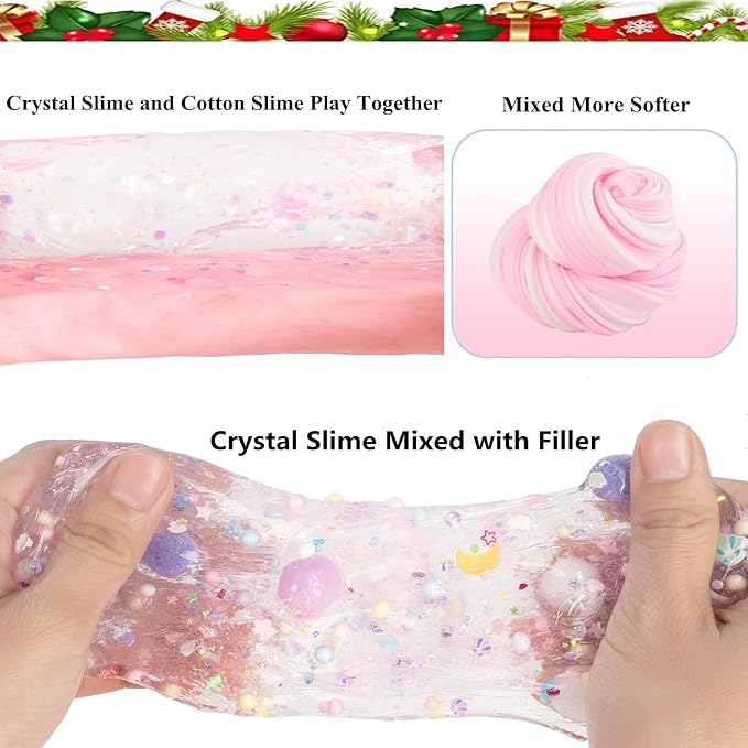 Clear Slime Unicorn Dreamy Glitter,10 oz Slime Bucket with 12 Bags Set,Party Favors,Great for Birthday Gifts for Girl and Boys,Christmas Stocking Stuffers