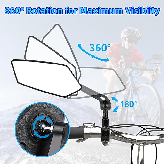 2 Pack Bike Mirrors,eBike Handlebar Mirror,360° Adjustable and Rotatable Safety Bicycle Rear View Mirrors, Scratch Resistant Glass Lens,Bicycle Universal Fit Accessories