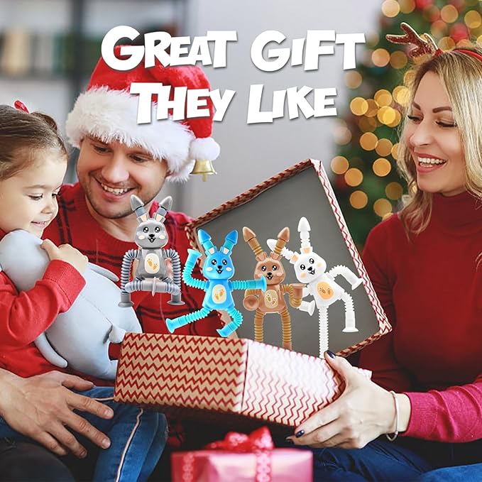 4Pcs Telescopic Suction Cup Rabbit Toys,Sensory Toys for Kids 3-5 5-7,Toddler Toy,Fidget Toy,Toddler Travel Essential for Airplane,Pop Tubes, Christmas Stocking for Kids Boys Girls I