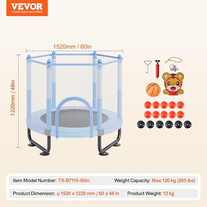 VEVOR 5FT Trampoline 50"/55"/56 * 35" for Indoor/Outdoor use for Toddlers, Foldable Mini Baby with Foam Handle, Recreational Birthday Gift