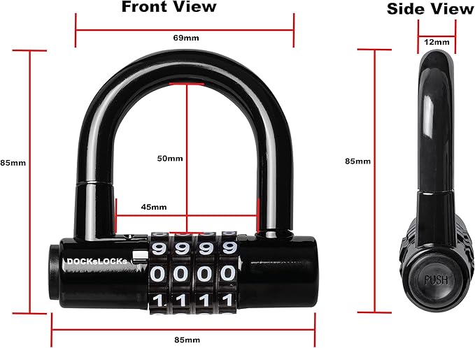 Security Cable Lock Set (5' to 25') Looped Ends, Weatherproof, Keyless Compact U-Lock with Combination, Anti-Theft for Bikes Equipment 10ft