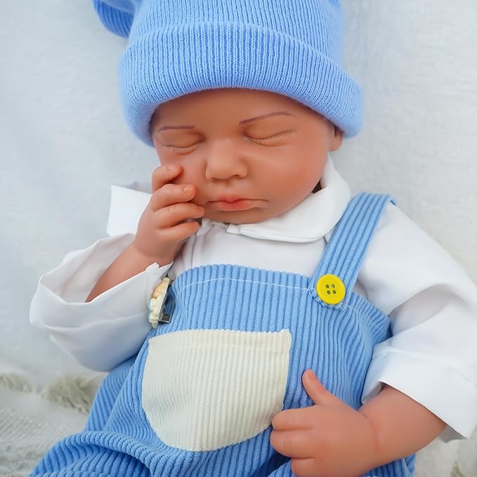 18.9 in Full Silicone Reborn Baby Dolls, 1:1 Lifelike Newborn Dolls Non Vinyl Realistic Reborn Toddler Dolls Boy Washable Sleeping Doll