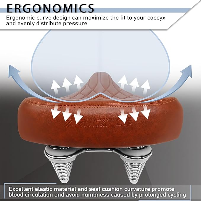 BUCKLOS Bike Seat for Comfort Men Women Wide Bicycle Seats Large Bike Saddle for Ebike Beach Cruiser Peloton Stationary Bike