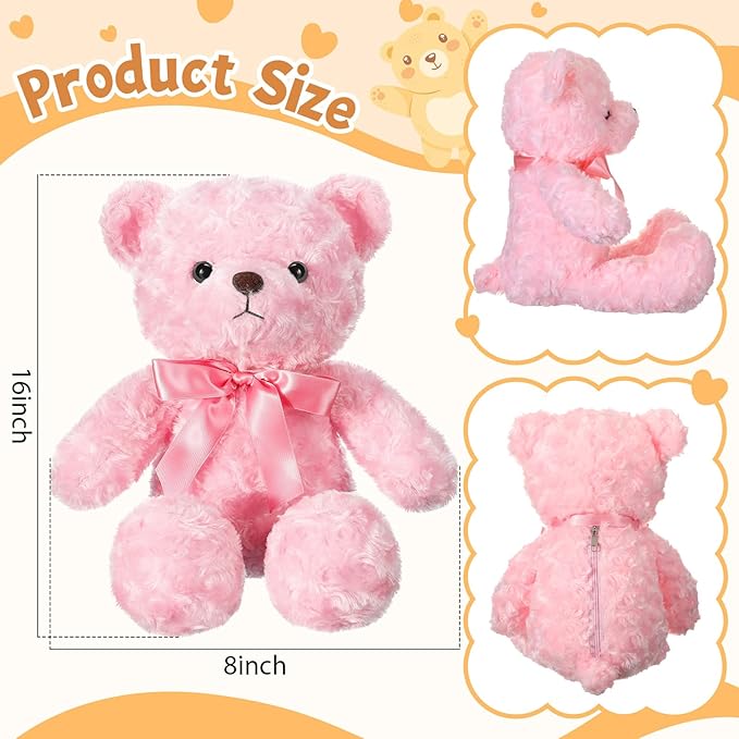 16 Inches Girl's First Bear Plush Stuffed Cute Bear Soft with Bow Plush Animal Toys for Girl Girlfriend Baby Shower Birthday Gifts Valentine Gifts(Pink)