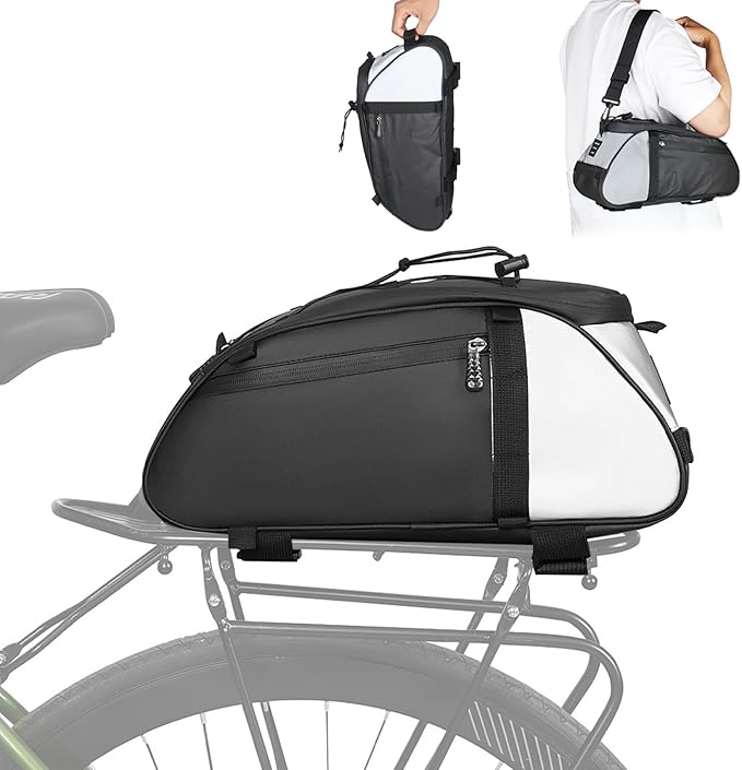 Dreamoon Waterproof Bike Rear Rack Bag, 10L Large Capacity Bicycle Trunk Bag, Reflective Cycling Saddle Panniers with Shoulder Strap, Bike Backseat Bag for Commuter & Outdoor Travel
