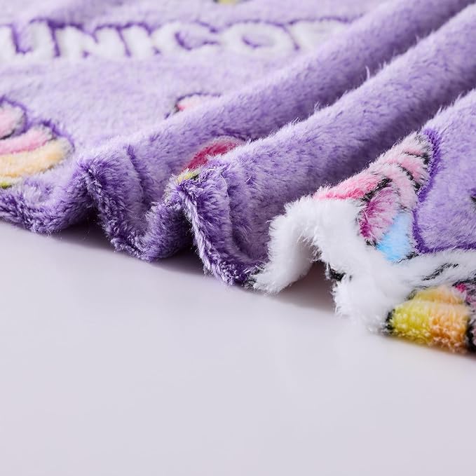 Wajade Unicorn Gifts for Girls - Glow in The Dark Unicorn Blanket Birthday Christmas Decor for Kids Age 3 4 5 6 7 8 9 10 11 12 Years Old Teens Child Toddler Throw Violet 60"x80"