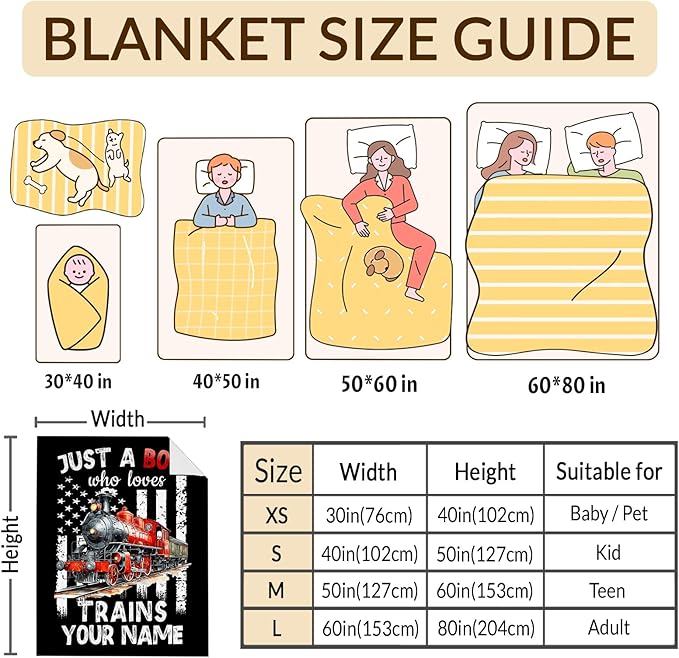 Personalized Train Blanket for Boys Men - Cute Throw Blanket Gifts for Kids Cars Lovers - Custom 60x80 Inches Black Soft Car Blankets for Sofa Couch - Trains Stuff Bedroom Decor