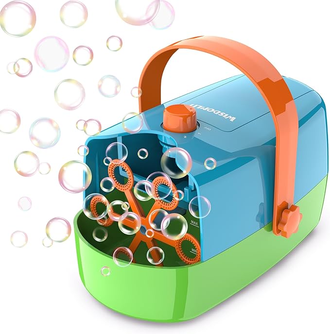 Bubble Machine, 3-in-1 Bubble Maker, Automatic Bubble Blower with 3 Bubble Wands, 8000+ Colorful Bubbles for Kids Toddlers, Operated by Plug-in or Batteries for Indoor Outdoor Birthday Party