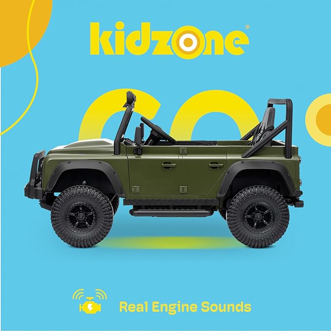 Kidzone Licensed Land Rover Defender 110 SVX 12V Ride On Car for Kids Ages 3–8, Electric SUV Toy with Parent Remote Control, Bluetooth Music, LED Headlights, Off-Road Wheels, Green