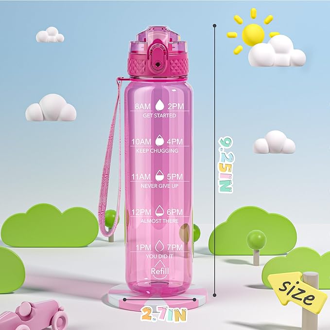 OLDLEY 17oz Kids Water Bottle for School - Motivational With Silicone Straw, Leak-Proof Tritan BPA-Free, Reusable for Girls Boys, Eggplant