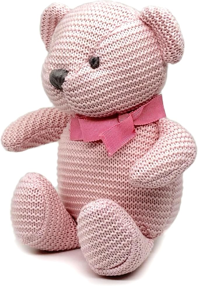 100% Organic Cotton Teddy Bear Pink 16.5cm Baby Stuffed Animals for Newborn 7.1"
