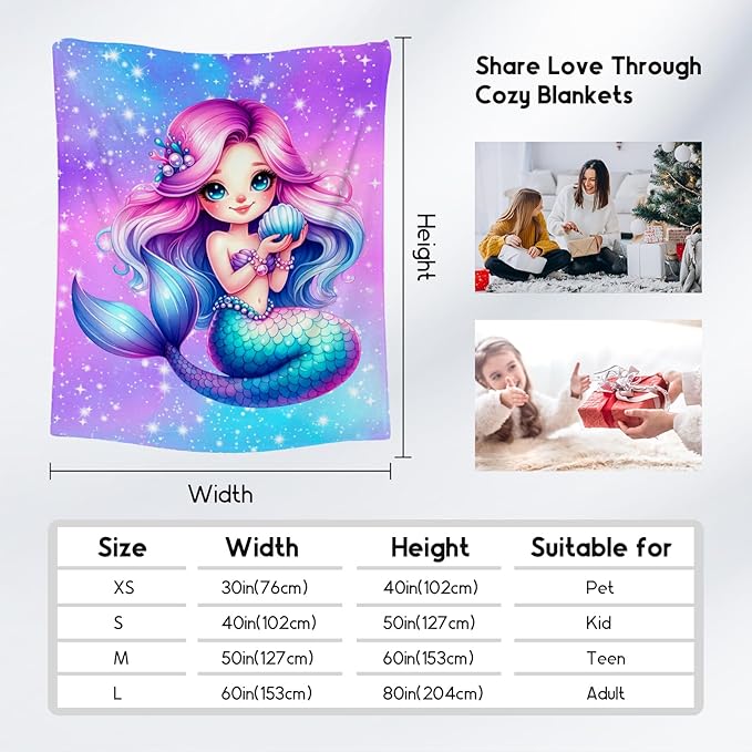Mermaid Blanket Gifts for Girls - Soft Cozy Fleece Throws for Couch, Bed 60"x80"