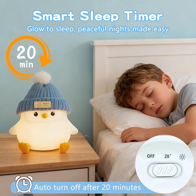 Penguin Lamp with Knit Hat,Adorable Penguin Night Light,Safe Soft Silicone,Dimmable Nursery Nightlight,LED Squishy Animal Lamp,Room Decor,White Elephant Gifts,Christmas Gifts for Kids /Boys Girls Baby