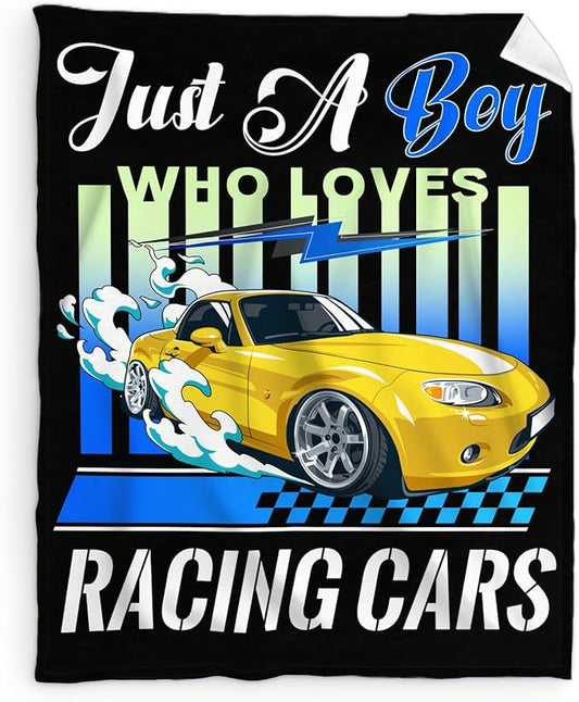 Racing Car Blanket for Boys - 40x50 Inches Cute Race Sport Car Throw Blanket Gifts for Kids Teens Cars Lovers - Black Soft Fuzzy Blankets for Couch Sofa Bed