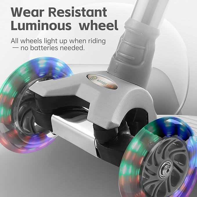 3 Wheel Scooter for Kids Ages 6-12,Kids Scooter with Light Up Wheels, Sturdy Deck Design, and 4 Height Adjustable Suitable for Kid Ages 3-12