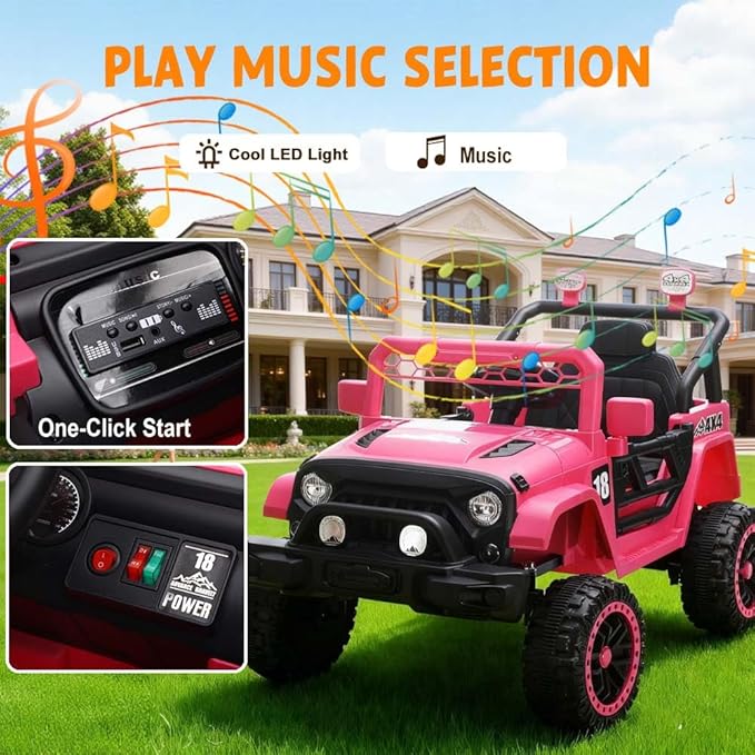 12V Kids Car, 4x4 Electric Car for Kids with Remote Control, LED Headlights & Music, Ride-On Truck Toy Gift for Boys Girls 3-8 Years (Pink)