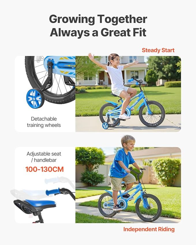 VEVOR Kids Bike, 14/16/18 Inches BMX Style Children Bicycle, Training Wheels Included, Sturdy and Easy to Assemble, Toddler Bike for Boys & Girls Learning to Ride, Blue