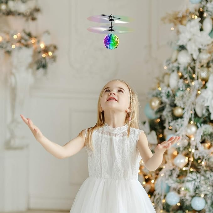 2 Pcs Flying Toy Ball Infrared Induction RC Flying Toy Built-in LED Light Disco Helicopter Shining Colorful Flying Drone Indoor and Outdoor Games Toys for 6 7 8 9 10 Year Old Boys and Girls