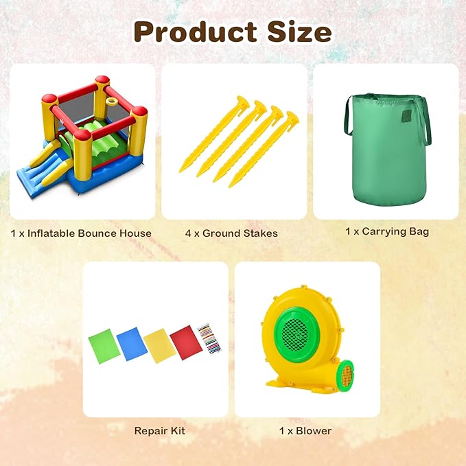 BOUNTECH Inflatable Bounce House, Bouncy House for Kids Indoor Outdoor Party Fun with Heavy Duty Jumping Area, Slide, Portable Toddler Bounce House with 480W Blower Included for Birthday Party Gifts