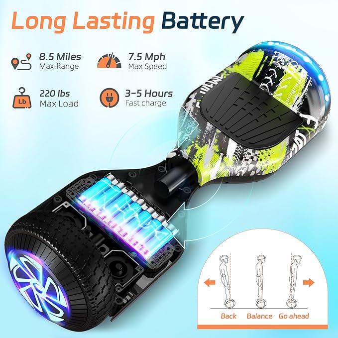 Scooter with Bluetooth Corlorful LED Lights, 6.5" Wheels, Dual 300W Motor Scooter for Kids Girls Boys Adults, All Ages