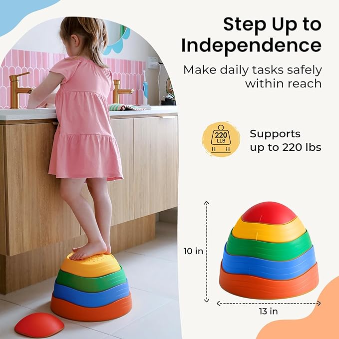 Tiny Land Stepping Stones for Kids, 5pcs Non-Slip Toddler Stepping Stones, Sensory Stepping Stones for Promoting Toddler's Balance & Coordination Skills, Stepping Stones for Toddlers 3-5