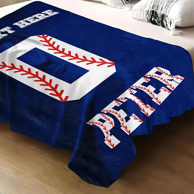 Personalized Baseball Blankets with Name Numbers, Custom Baseball Team Game Throw Flannel Blankets Stuff Gifts for Boys Sports Lover Fans Kids Adult