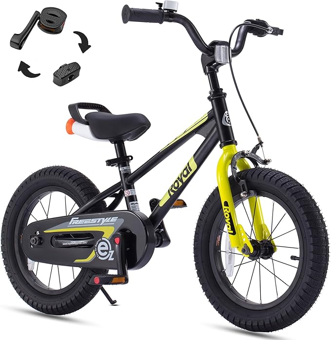 RoyalBaby Kids Bike Freestyle Classic & EZ Balance Pedal Switchable Bicycle, 12 14 16 18 Inch, 3-10 Years Toddler to Big Kids