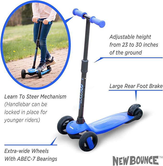 New-Bounce Scooters for Toddlers - 3 Wheel Scooter for Kids with Adjustable Handlebar - The GoScoot MAX is Perfect for Children and Toddlers, Girls and Boys Ages 3-10