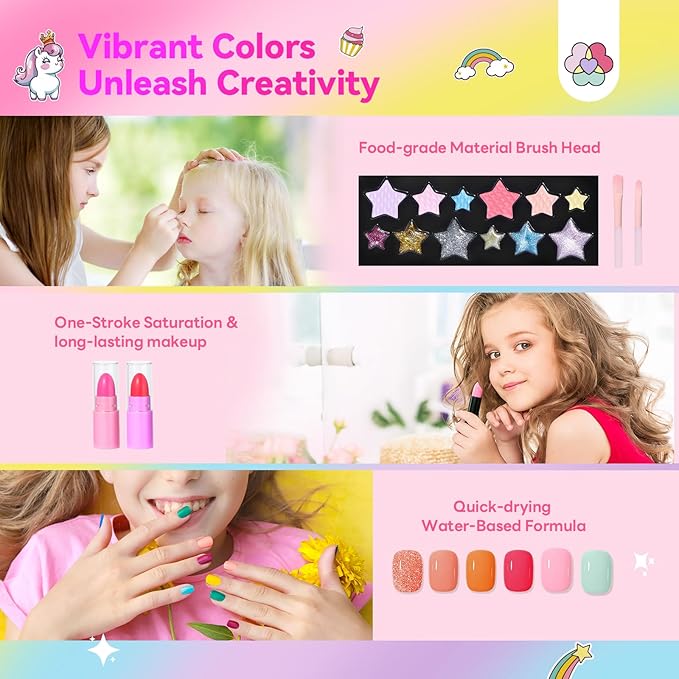 SAVILAND Kids Makeup Sets for Girls 5-8: All-in-1 Creative Makeup for Kids Real Washable Toddler Makeup Kit with Cosmetic Case Nail Polish Lipstick Blush Girls Birthday Christmas Gifts 28 PCS