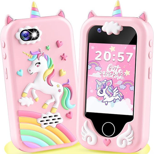 Kids Smart Phone Toys for Girls - Christmas Birthday Gift for Kids Aged 3-10, Toddler Toys Cell Phone with Dual Camera, Music Player, Educational Learning Games with 32GB Memory Card, Pink