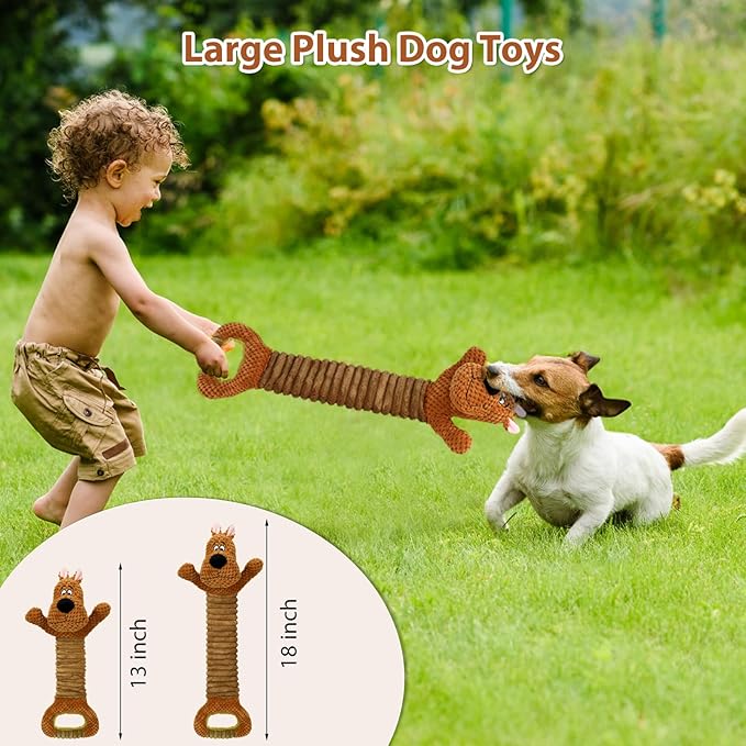 Squeak Plush Dog Toys Interactive Tug of War Puppy Toys with Crinkle Paper, Large Dog Chew Toy Pull Pet Toy for Small, Medium and Large Dogs