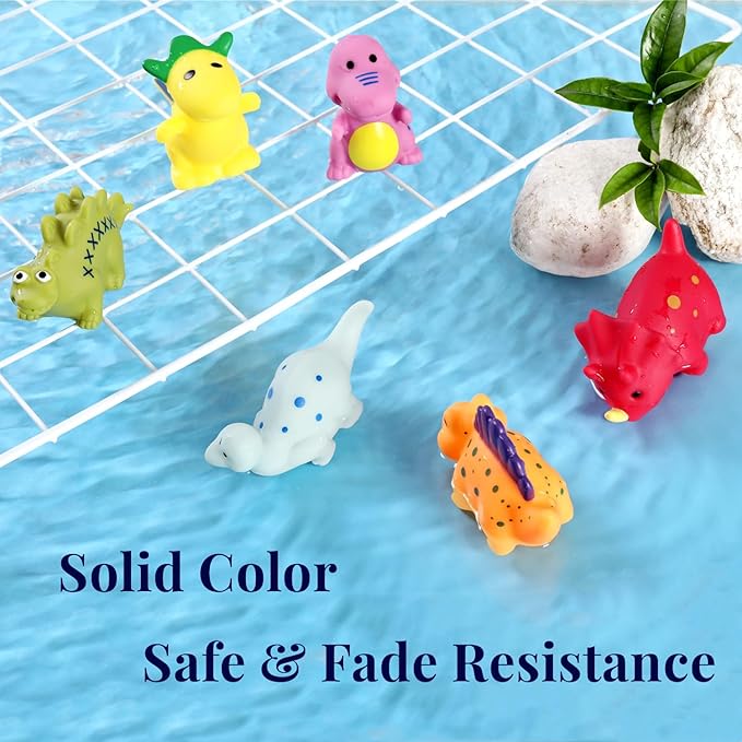 XY-WQ Bath Toys No Hole, for Infants 6-12& Toddlers 1-3, No Hole Bathtub Toys (Dinosaur, 6 Pcs with Mesh Bag)